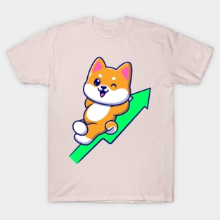 Cute Shiba Inu Rising Graph Cartoon T-Shirt